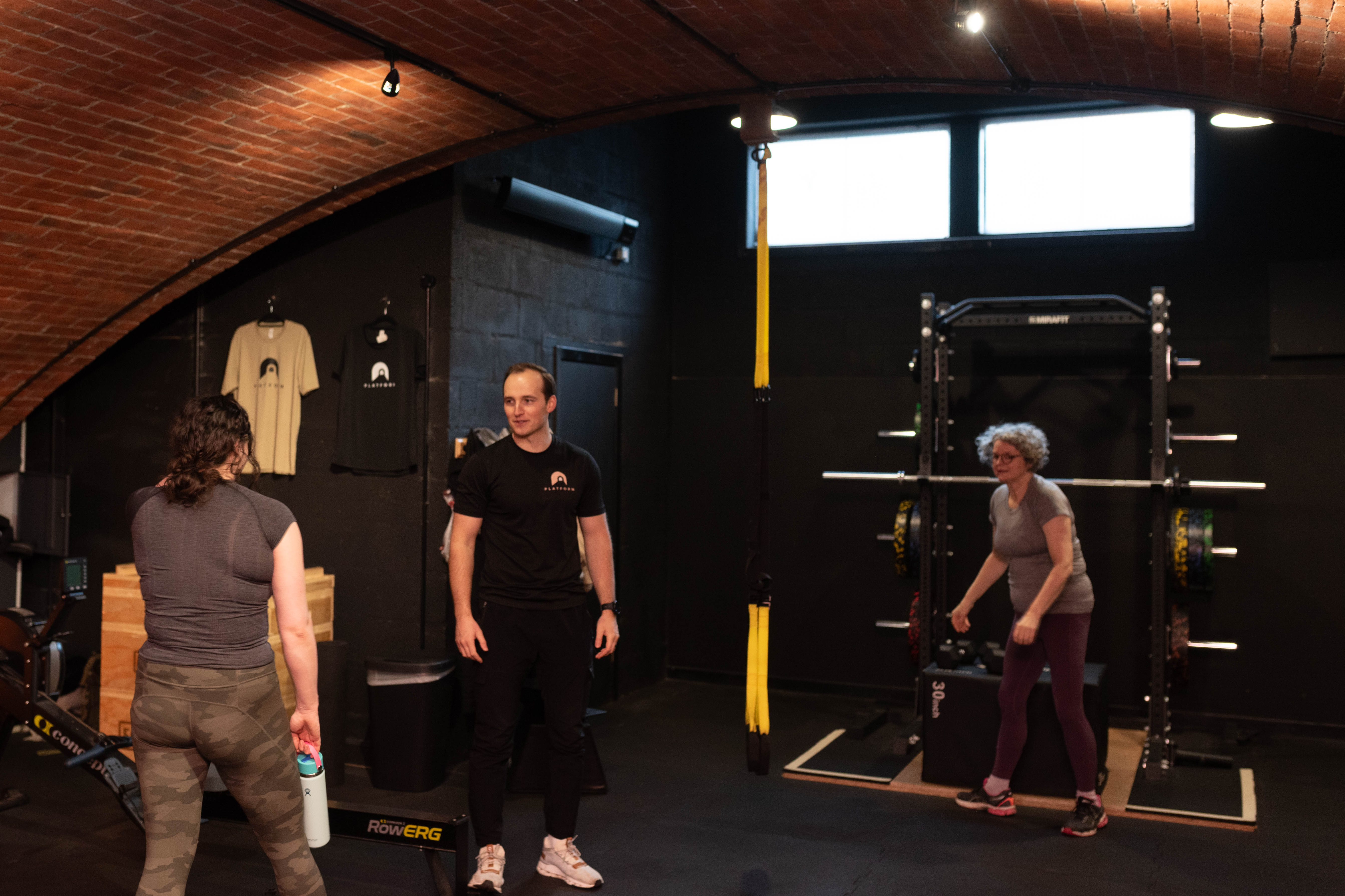 FCC trainer running a personal training session with two clients at Platform Health and Fitness, Edinburgh